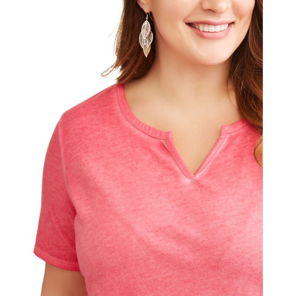 Terra & Sky Red Rover Casual Cotton Polyester Women's Plus Split Neck Tee - Picture 7 of 8
